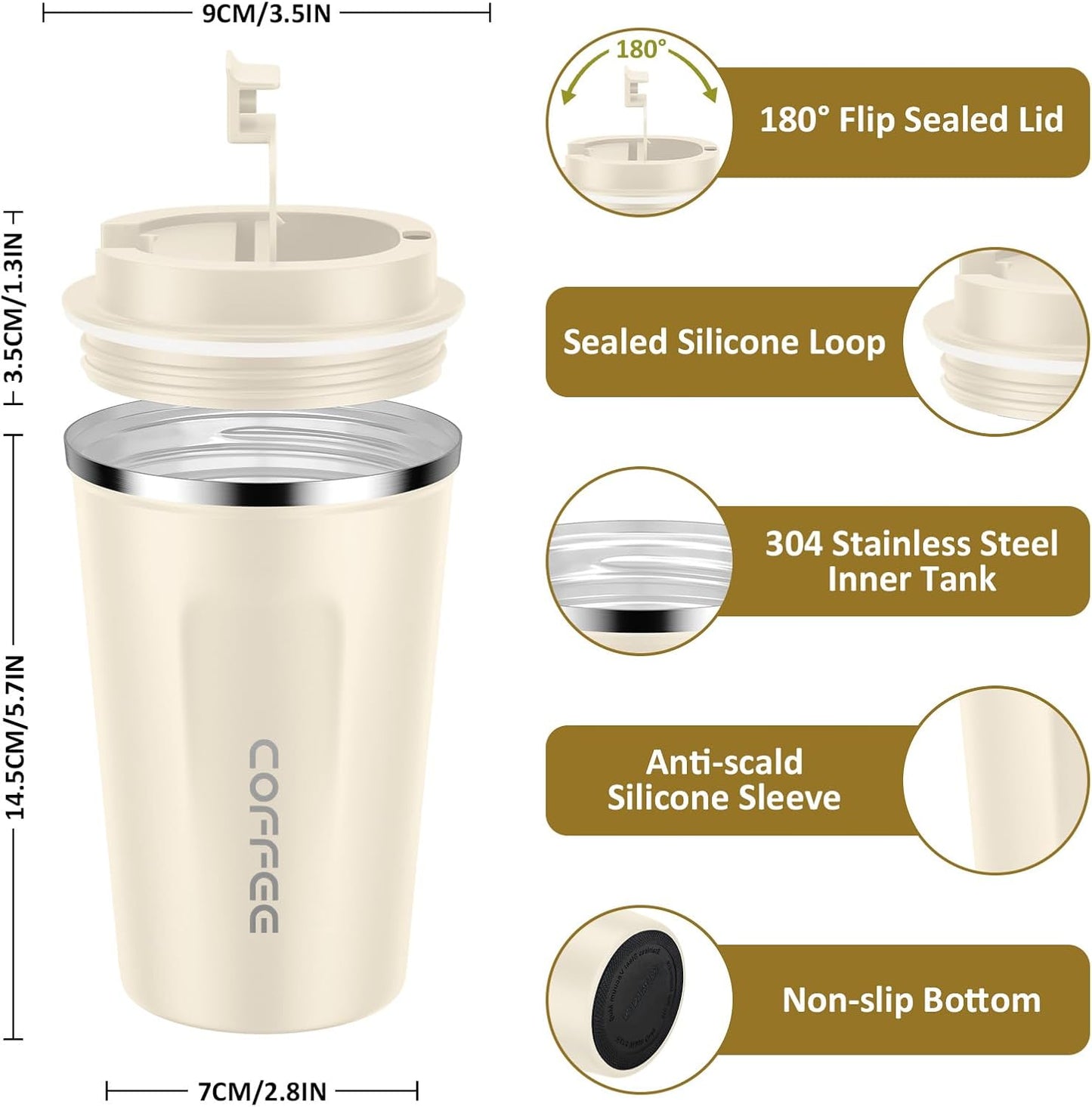 CS COSDDI 12 oz Coffee mug - Stainless Steel Coffee Cup with Leakproof Lid | Stainless Steel Double-wall insulation, 6-Hour Heat Retention, 360°Leak proof, BPA-free, Reusable And To Go Coffee Mug