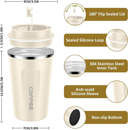 CS COSDDI 12 oz Coffee mug - Stainless Steel Coffee Cup with Leakproof Lid | Stainless Steel Double-wall insulation, 6-Hour Heat Retention, 360°Leak proof, BPA-free, Reusable And To Go Coffee Mug