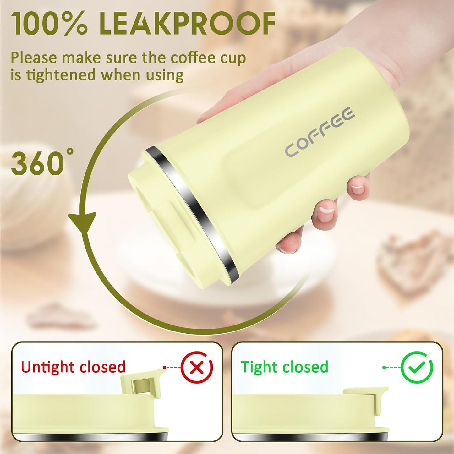 CS COSDDI 12 oz Coffee mug - Stainless Steel Coffee Cup with Leakproof Lid | Stainless Steel Double-wall insulation, 6-Hour Heat Retention, 360°Leak proof, BPA-free, Reusable And To Go Coffee Mug
