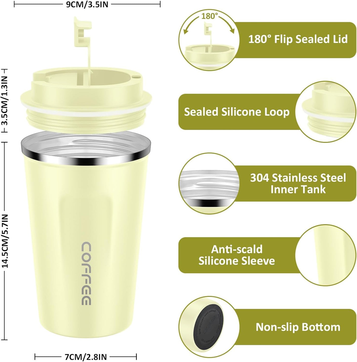 CS COSDDI 12 oz Coffee mug - Stainless Steel Coffee Cup with Leakproof Lid | Stainless Steel Double-wall insulation, 6-Hour Heat Retention, 360°Leak proof, BPA-free, Reusable And To Go Coffee Mug