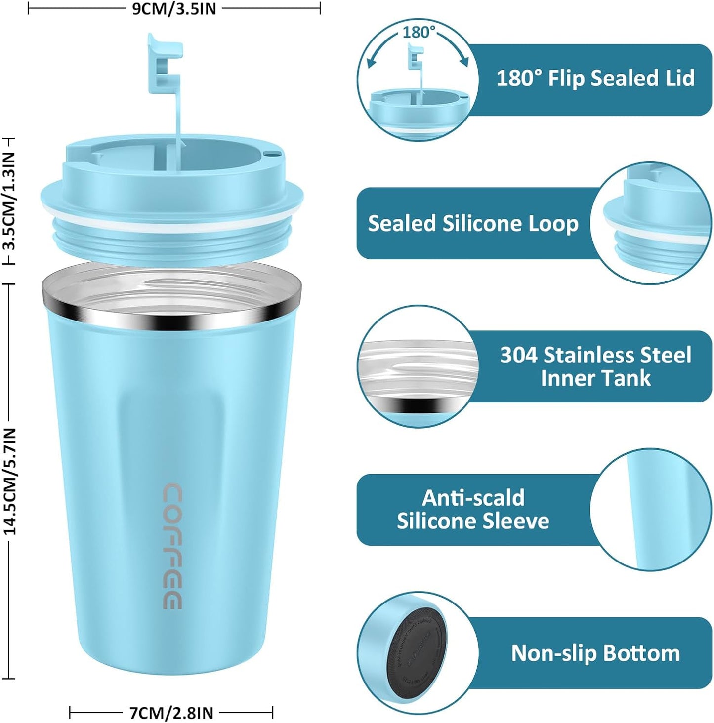 CS COSDDI 12 oz Coffee mug - Stainless Steel Coffee Cup with Leakproof Lid | Stainless Steel Double-wall insulation, 6-Hour Heat Retention, 360°Leak proof, BPA-free, Reusable And To Go Coffee Mug