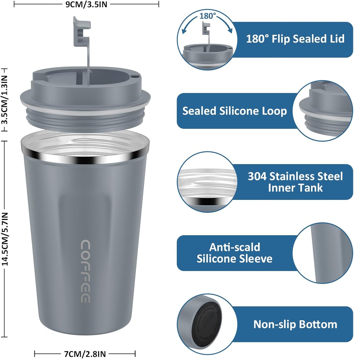 CS COSDDI 12 oz Coffee mug - Stainless Steel Coffee Cup with Leakproof Lid | Stainless Steel Double-wall insulation, 6-Hour Heat Retention, 360°Leak proof, BPA-free, Reusable And To Go Coffee Mug