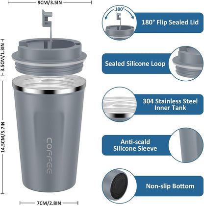 CS COSDDI 12 oz Coffee mug - Stainless Steel Coffee Cup with Leakproof Lid | Stainless Steel Double-wall insulation, 6-Hour Heat Retention, 360°Leak proof, BPA-free, Reusable And To Go Coffee Mug