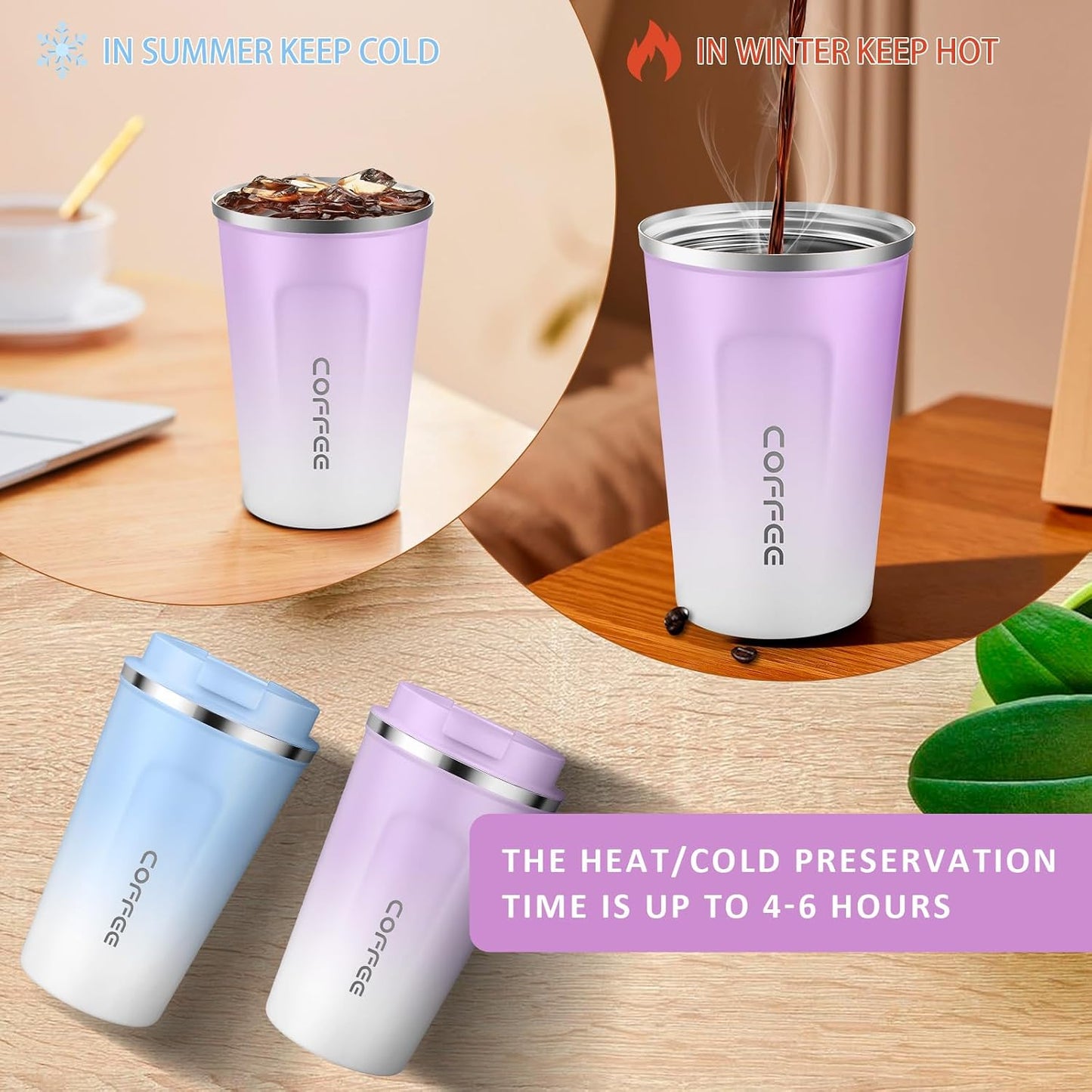 CS COSDDI 12 oz Coffee mug - Stainless Steel Coffee Cup with Leakproof Lid | Stainless Steel Double-wall insulation, 6-Hour Heat Retention, 360°Leak proof, BPA-free, Reusable And To Go Coffee Mug