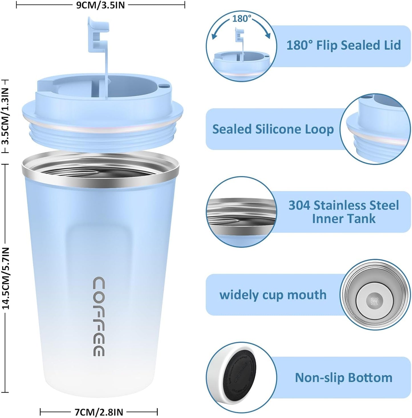 CS COSDDI 12 oz Coffee mug - Stainless Steel Coffee Cup with Leakproof Lid | Stainless Steel Double-wall insulation, 6-Hour Heat Retention, 360°Leak proof, BPA-free, Reusable And To Go Coffee Mug