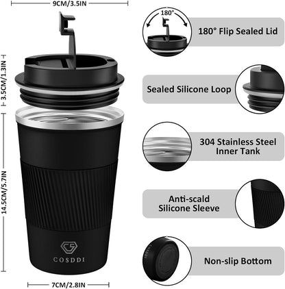 CS COSDDI 12 oz Coffee mug - Stainless Steel Coffee Cup with Leakproof Lid | Stainless Steel Double-wall insulation, 6-Hour Heat Retention, 360°Leak proof, BPA-free, Reusable And To Go Coffee Mug