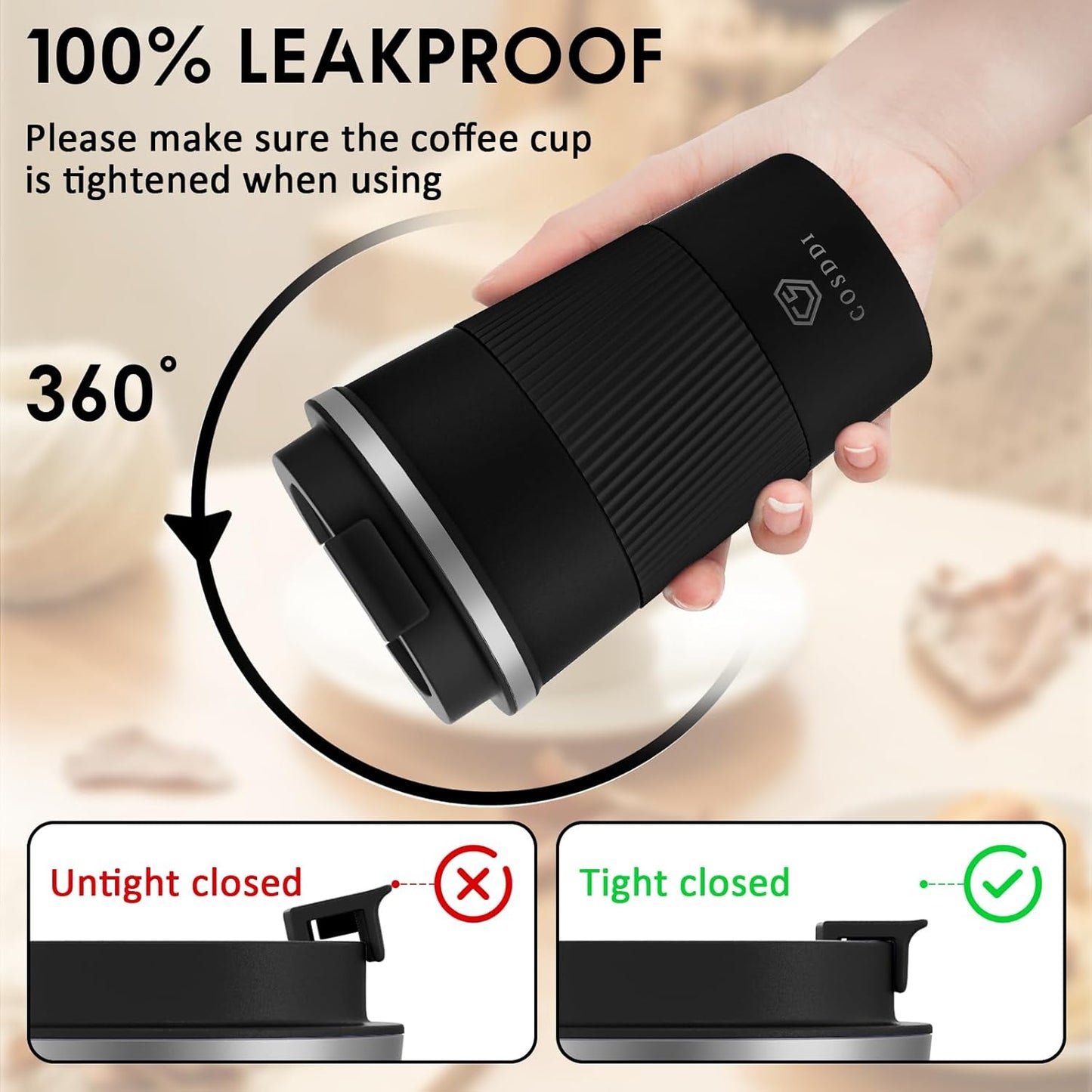 CS COSDDI 12 oz Coffee mug - Stainless Steel Coffee Cup with Leakproof Lid | Stainless Steel Double-wall insulation, 6-Hour Heat Retention, 360°Leak proof, BPA-free, Reusable And To Go Coffee Mug