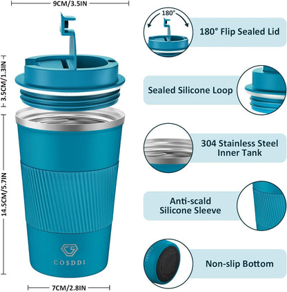 CS COSDDI 12 oz Coffee mug - Stainless Steel Coffee Cup with Leakproof Lid | Stainless Steel Double-wall insulation, 6-Hour Heat Retention, 360°Leak proof, BPA-free, Reusable And To Go Coffee Mug