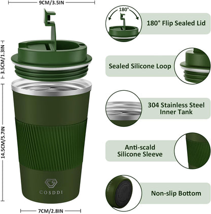 CS COSDDI 12 oz Coffee mug - Stainless Steel Coffee Cup with Leakproof Lid | Stainless Steel Double-wall insulation, 6-Hour Heat Retention, 360°Leak proof, BPA-free, Reusable And To Go Coffee Mug