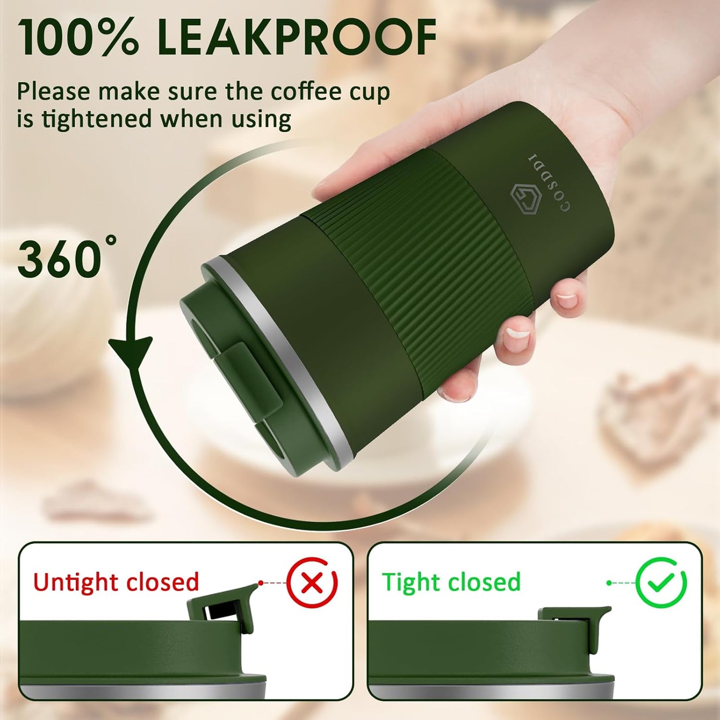 CS COSDDI 12 oz Coffee mug - Stainless Steel Coffee Cup with Leakproof Lid | Stainless Steel Double-wall insulation, 6-Hour Heat Retention, 360°Leak proof, BPA-free, Reusable And To Go Coffee Mug