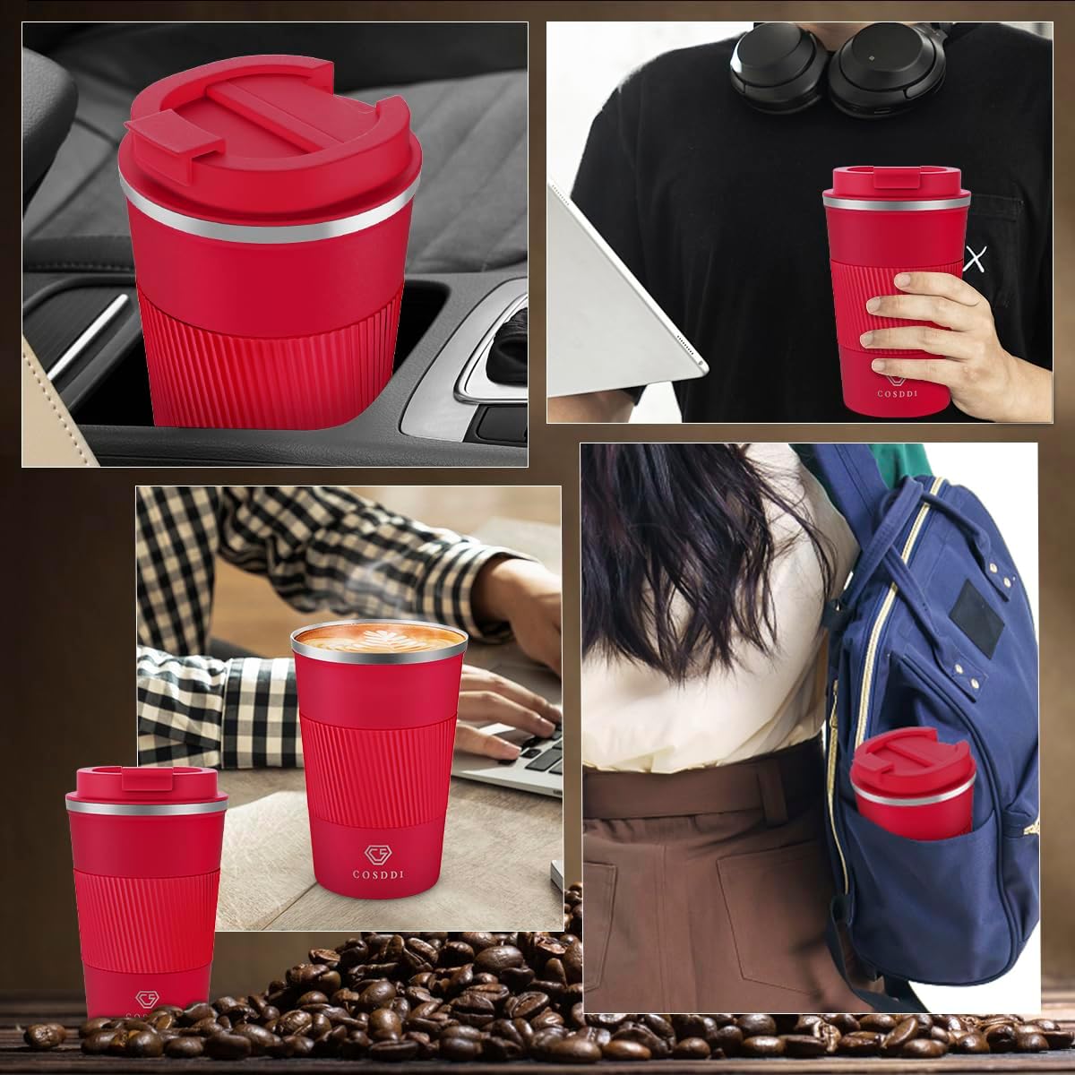 CS COSDDI 12 oz Coffee mug - Stainless Steel Coffee Cup with Leakproof Lid | Stainless Steel Double-wall insulation, 6-Hour Heat Retention, 360°Leak proof, BPA-free, Reusable And To Go Coffee Mug