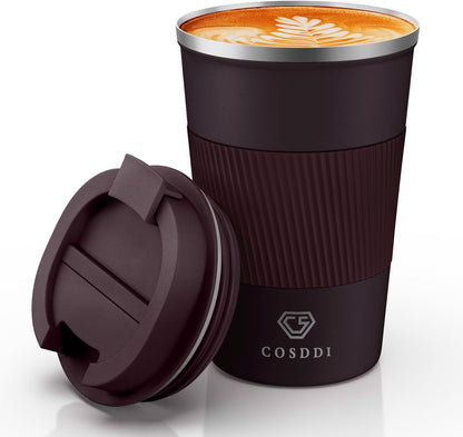 CS COSDDI 12 oz Coffee mug - Stainless Steel Coffee Cup with Leakproof Lid | Stainless Steel Double-wall insulation, 6-Hour Heat Retention, 360°Leak proof, BPA-free, Reusable And To Go Coffee Mug