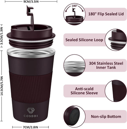 CS COSDDI 12 oz Coffee mug - Stainless Steel Coffee Cup with Leakproof Lid | Stainless Steel Double-wall insulation, 6-Hour Heat Retention, 360°Leak proof, BPA-free, Reusable And To Go Coffee Mug