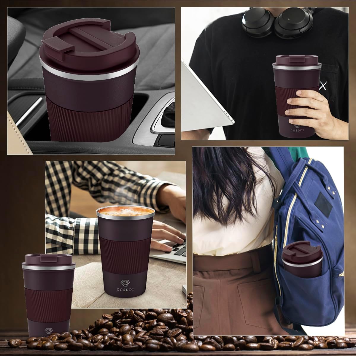 CS COSDDI 12 oz Coffee mug - Stainless Steel Coffee Cup with Leakproof Lid | Stainless Steel Double-wall insulation, 6-Hour Heat Retention, 360°Leak proof, BPA-free, Reusable And To Go Coffee Mug