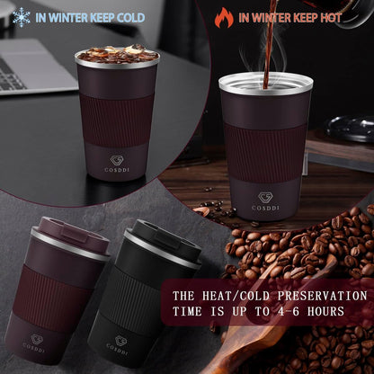 CS COSDDI 12 oz Coffee mug - Stainless Steel Coffee Cup with Leakproof Lid | Stainless Steel Double-wall insulation, 6-Hour Heat Retention, 360°Leak proof, BPA-free, Reusable And To Go Coffee Mug