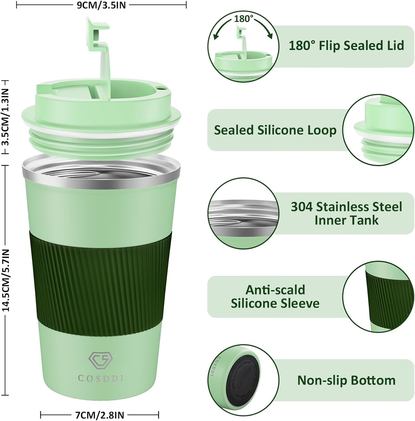CS COSDDI 12 oz Coffee mug - Stainless Steel Coffee Cup with Leakproof Lid | Stainless Steel Double-wall insulation, 6-Hour Heat Retention, 360°Leak proof, BPA-free, Reusable And To Go Coffee Mug