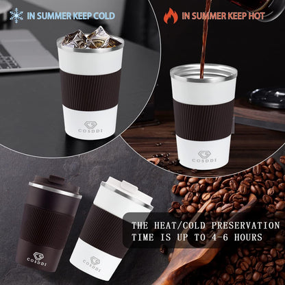 CS COSDDI 12 oz Coffee mug - Stainless Steel Coffee Cup with Leakproof Lid | Stainless Steel Double-wall insulation, 6-Hour Heat Retention, 360°Leak proof, BPA-free, Reusable And To Go Coffee Mug