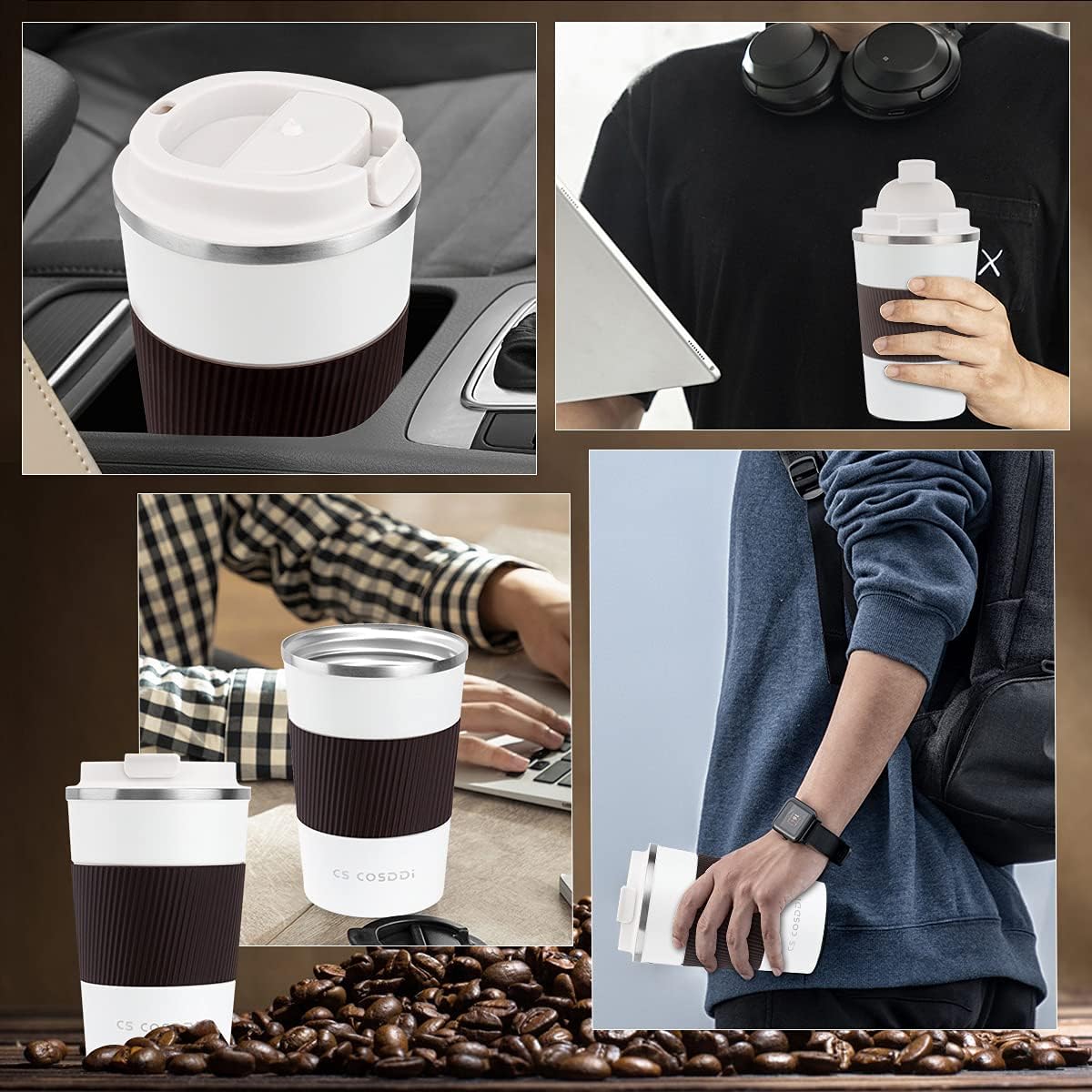CS COSDDI 12 oz Coffee mug - Stainless Steel Coffee Cup with Leakproof Lid | Stainless Steel Double-wall insulation, 6-Hour Heat Retention, 360°Leak proof, BPA-free, Reusable And To Go Coffee Mug