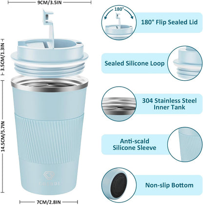 CS COSDDI 12 oz Coffee mug - Stainless Steel Coffee Cup with Leakproof Lid | Stainless Steel Double-wall insulation, 6-Hour Heat Retention, 360°Leak proof, BPA-free, Reusable And To Go Coffee Mug