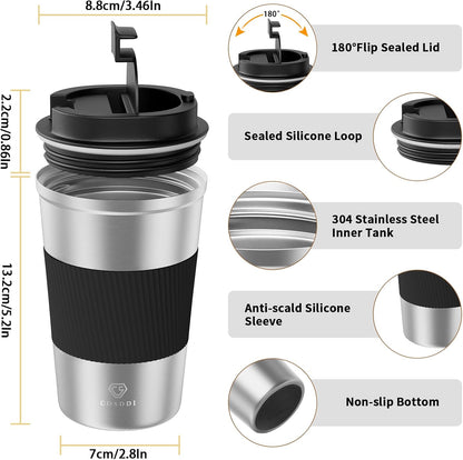 CS COSDDI 12 oz Coffee mug - Stainless Steel Coffee Cup with Leakproof Lid | Stainless Steel Double-wall insulation, 6-Hour Heat Retention, 360°Leak proof, BPA-free, Reusable And To Go Coffee Mug