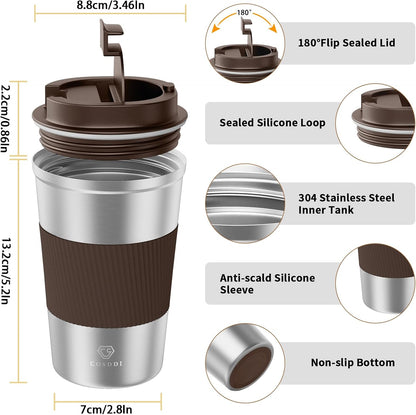 CS COSDDI 12 oz Coffee mug - Stainless Steel Coffee Cup with Leakproof Lid | Stainless Steel Double-wall insulation, 6-Hour Heat Retention, 360°Leak proof, BPA-free, Reusable And To Go Coffee Mug