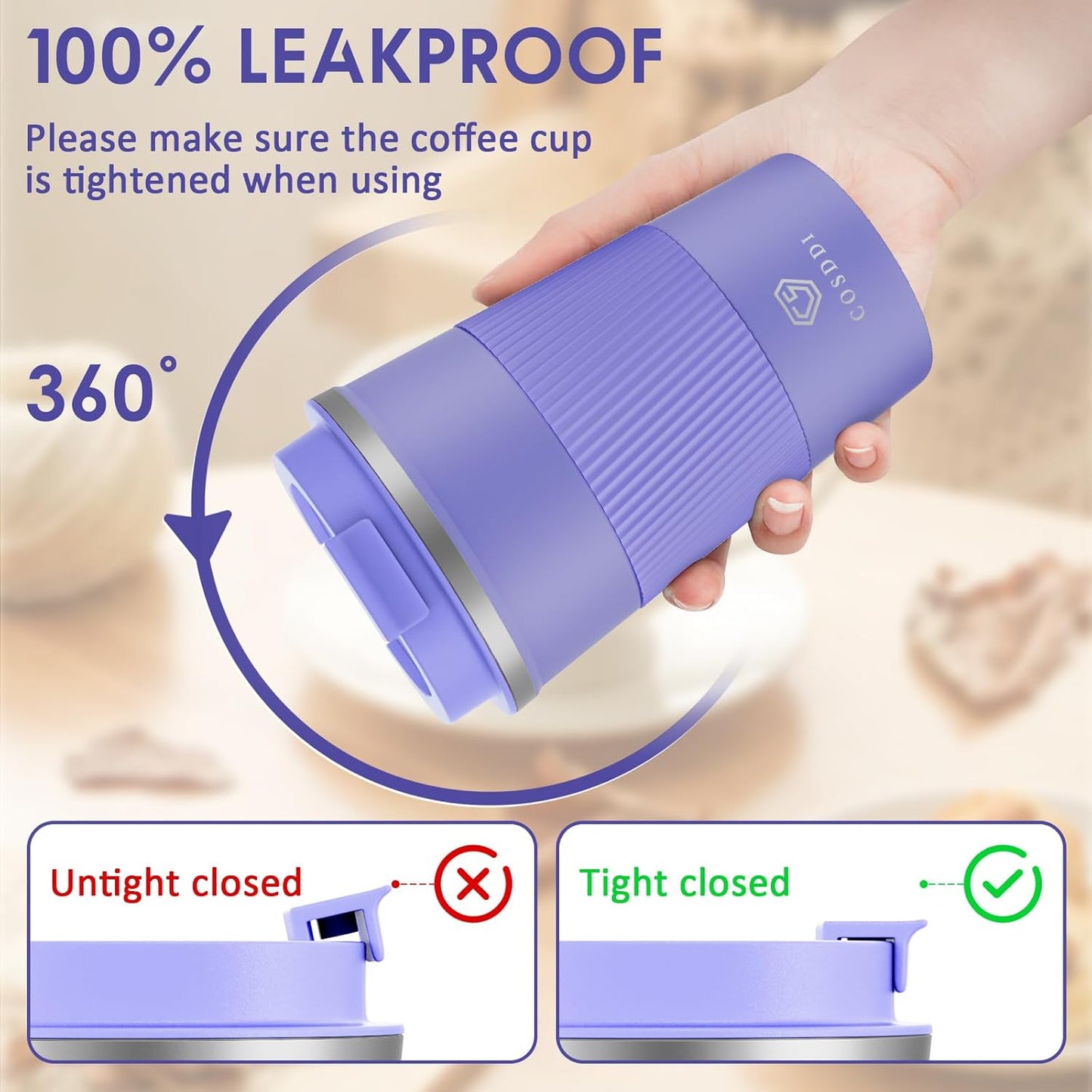 CS COSDDI 12 oz Coffee mug - Stainless Steel Coffee Cup with Leakproof Lid | Stainless Steel Double-wall insulation, 6-Hour Heat Retention, 360°Leak proof, BPA-free, Reusable And To Go Coffee Mug