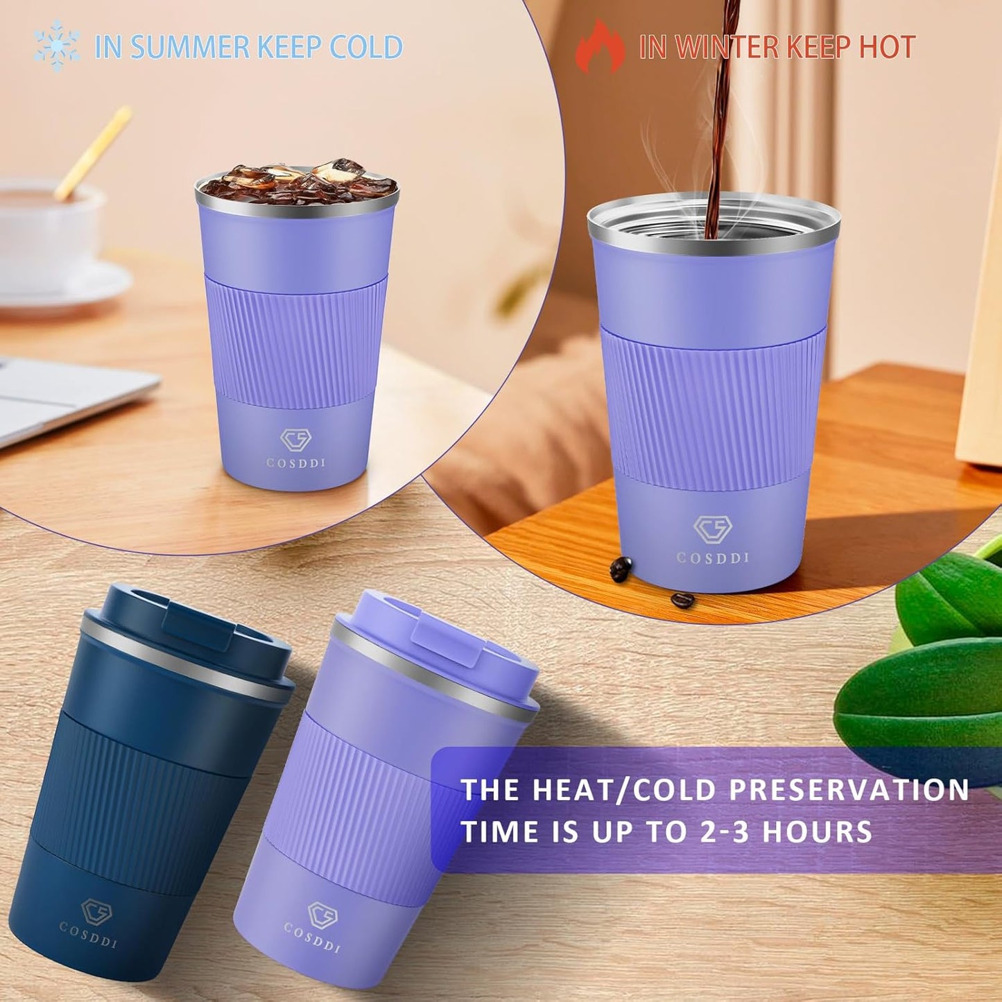 CS COSDDI 12 oz Coffee mug - Stainless Steel Coffee Cup with Leakproof Lid | Stainless Steel Double-wall insulation, 6-Hour Heat Retention, 360°Leak proof, BPA-free, Reusable And To Go Coffee Mug