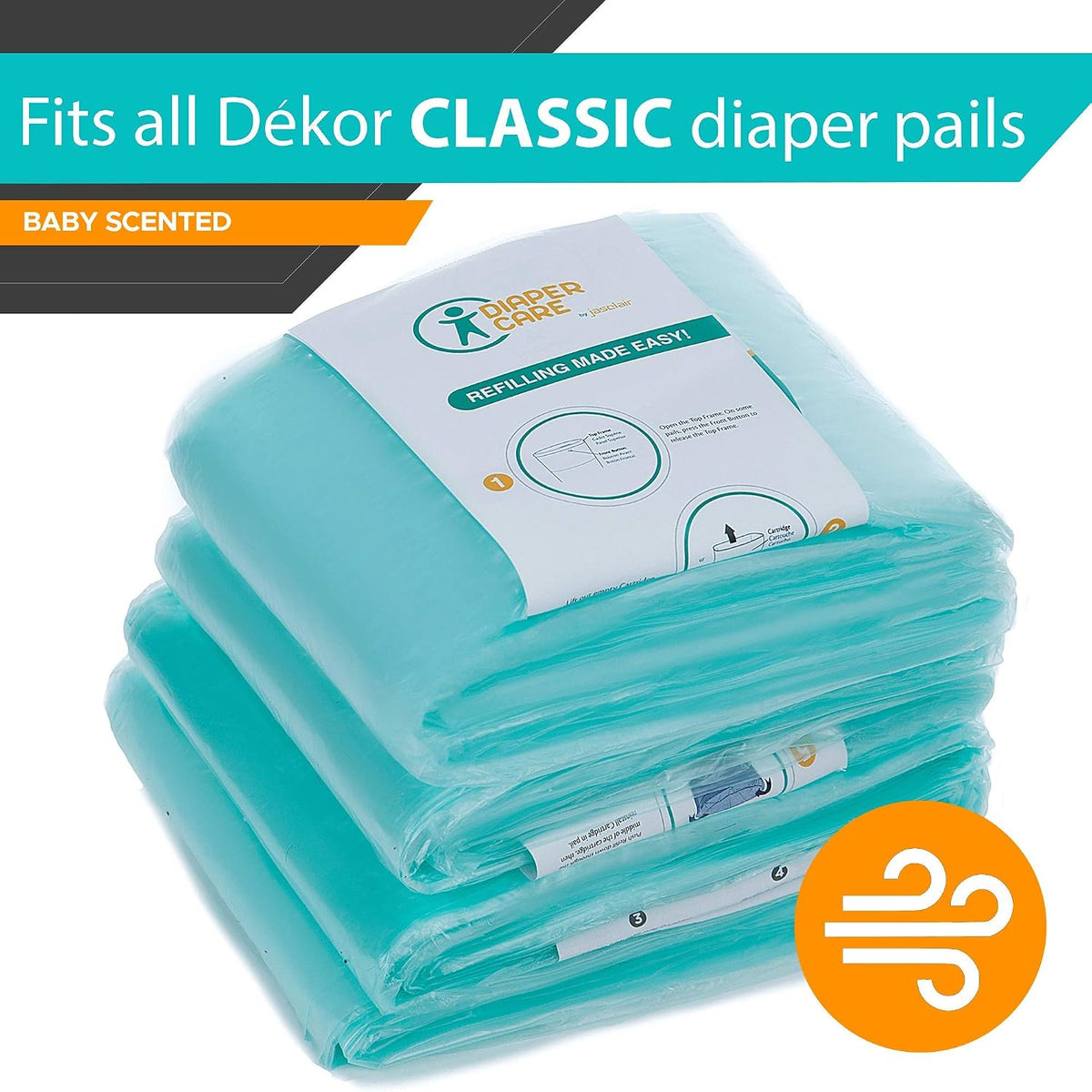 Refill Bags for Dekor Classic Diaper Pail - 4 Pack Odor-Control Liners
