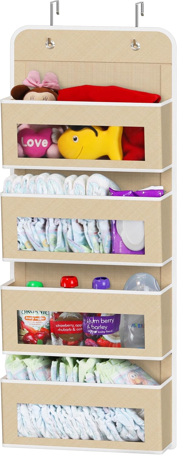 4 Clear Window Pocket Over Door Hanging Organizer, Black