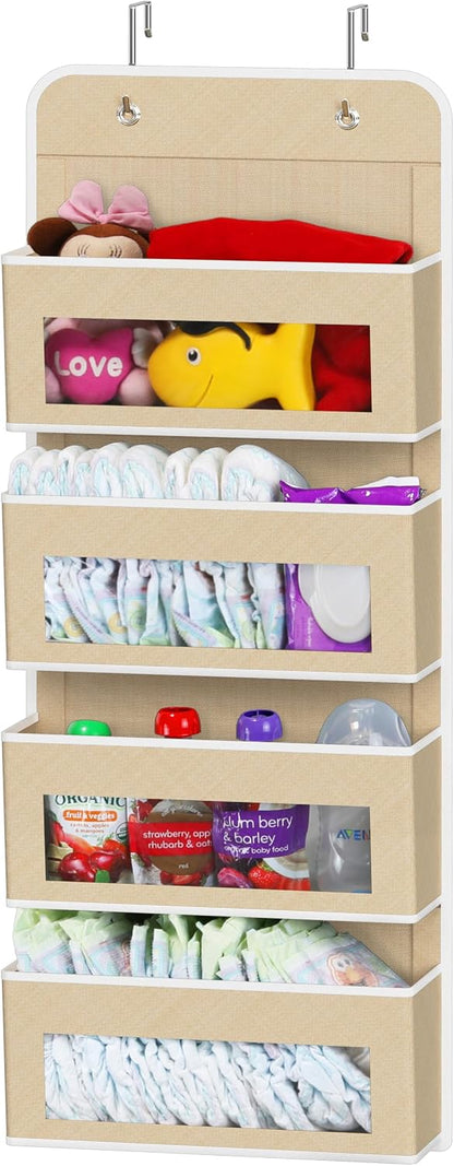 4 Clear Window Pocket Over Door Hanging Organizer, Black
