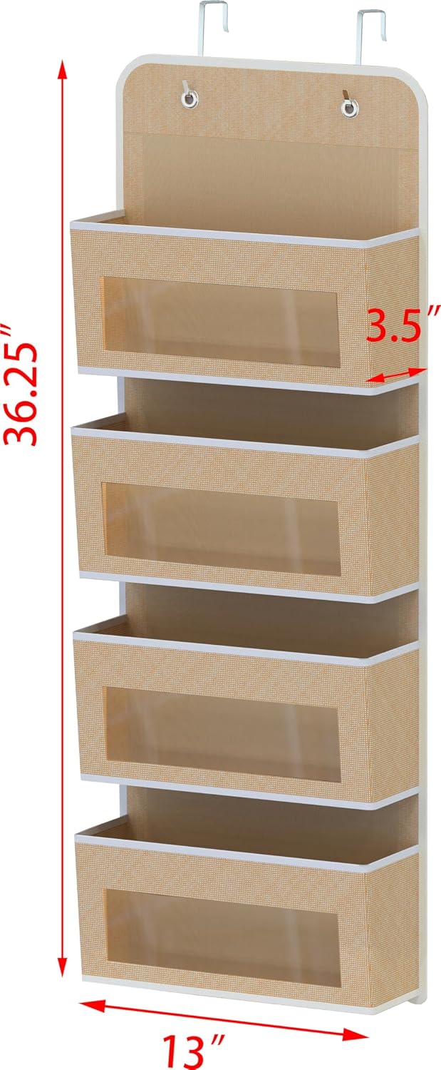 4 Clear Window Pocket Over Door Hanging Organizer, Black