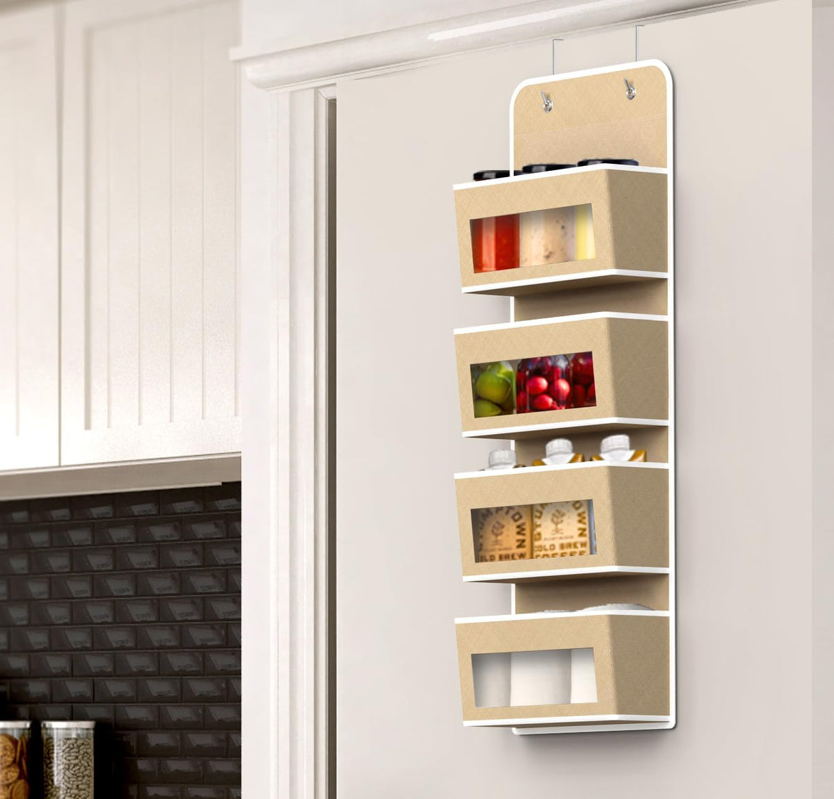4 Clear Window Pocket Over Door Hanging Organizer, Black