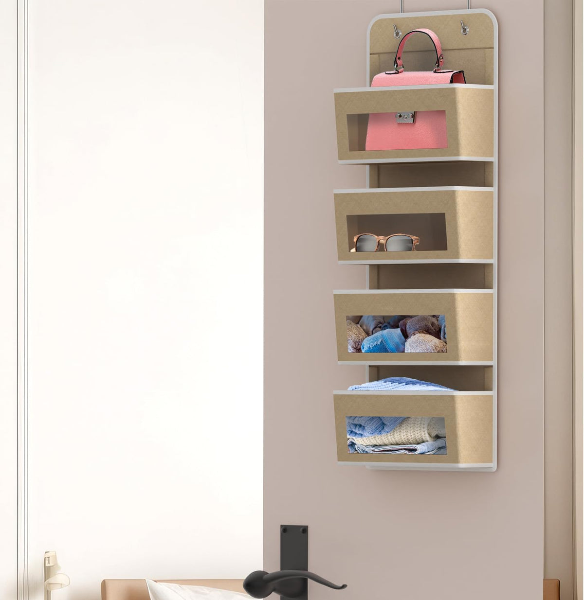 4 Clear Window Pocket Over Door Hanging Organizer, Black