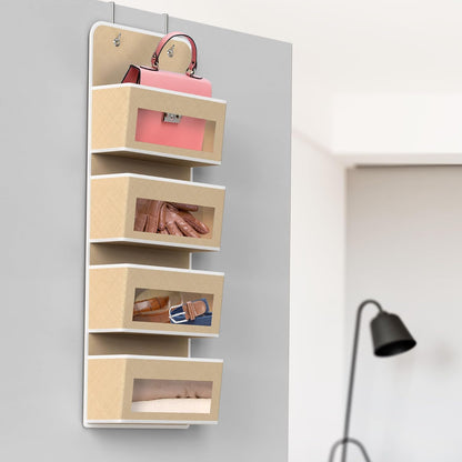 4 Clear Window Pocket Over Door Hanging Organizer, Black