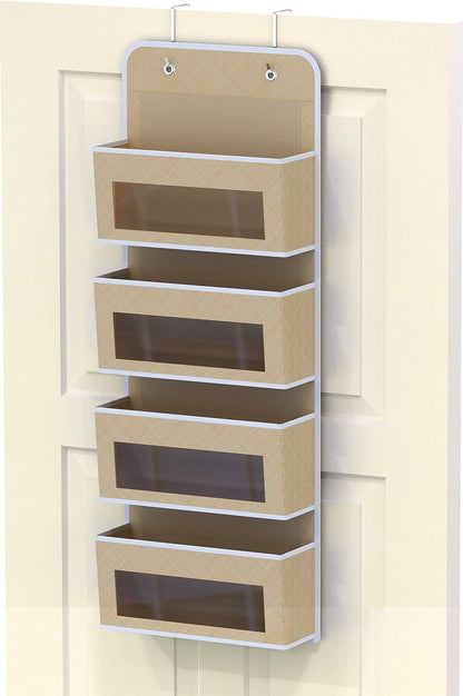 4 Clear Window Pocket Over Door Hanging Organizer, Black