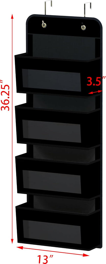 4 Clear Window Pocket Over Door Hanging Organizer, Black