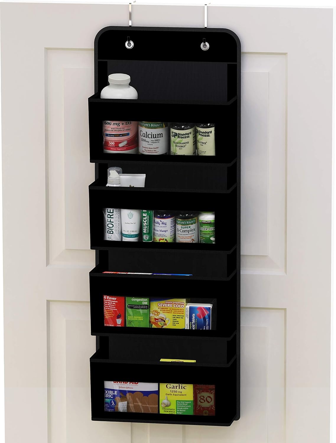 4 Clear Window Pocket Over Door Hanging Organizer, Black