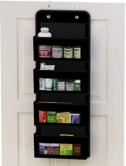 4 Clear Window Pocket Over Door Hanging Organizer, Black
