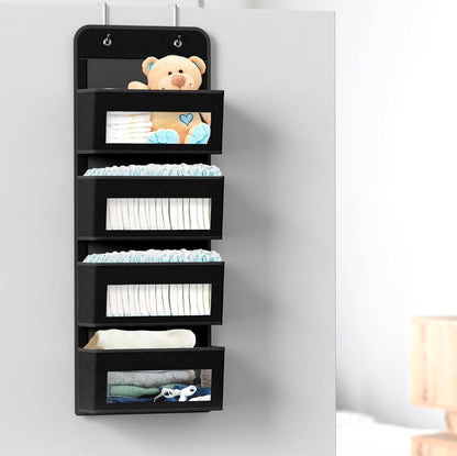 4 Clear Window Pocket Over Door Hanging Organizer, Black