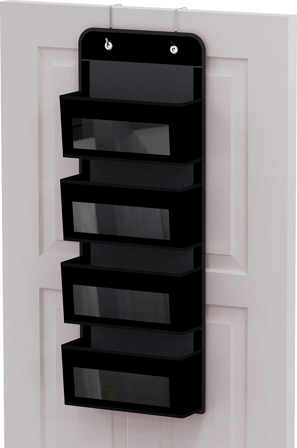 4 Clear Window Pocket Over Door Hanging Organizer, Black