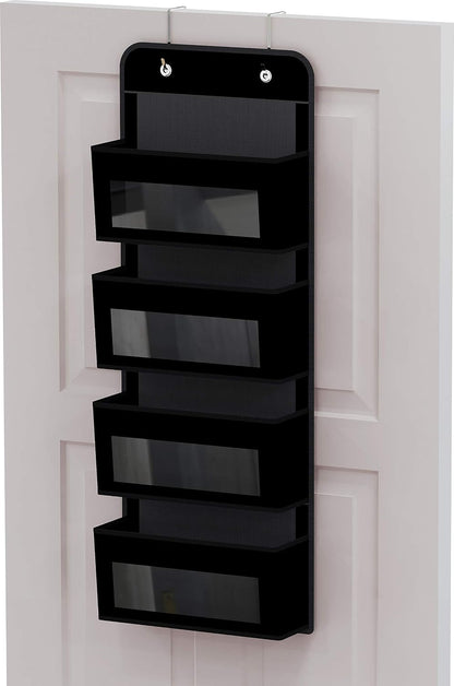 4 Clear Window Pocket Over Door Hanging Organizer, Black