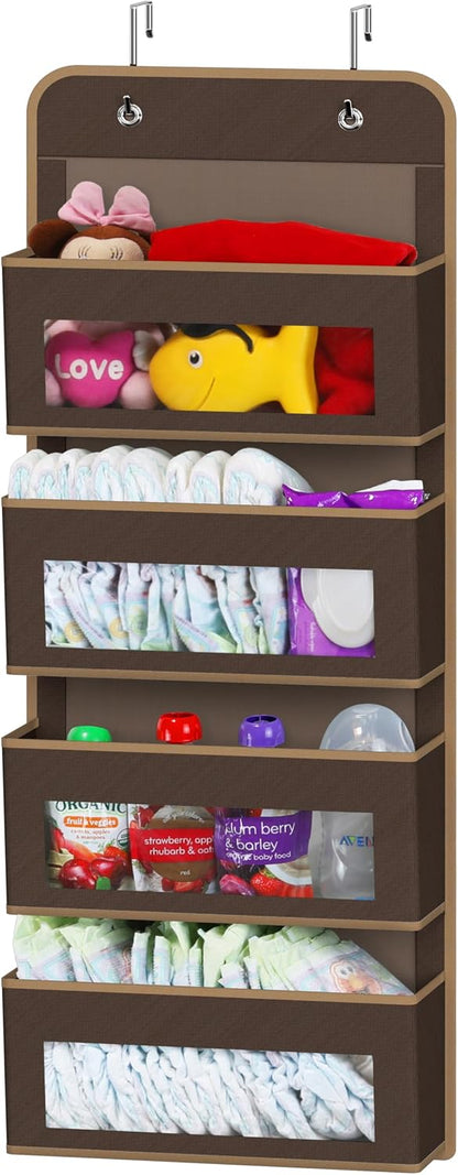 4 Clear Window Pocket Over Door Hanging Organizer, Black