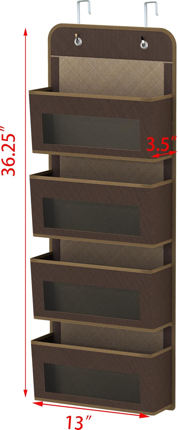 4 Clear Window Pocket Over Door Hanging Organizer, Black