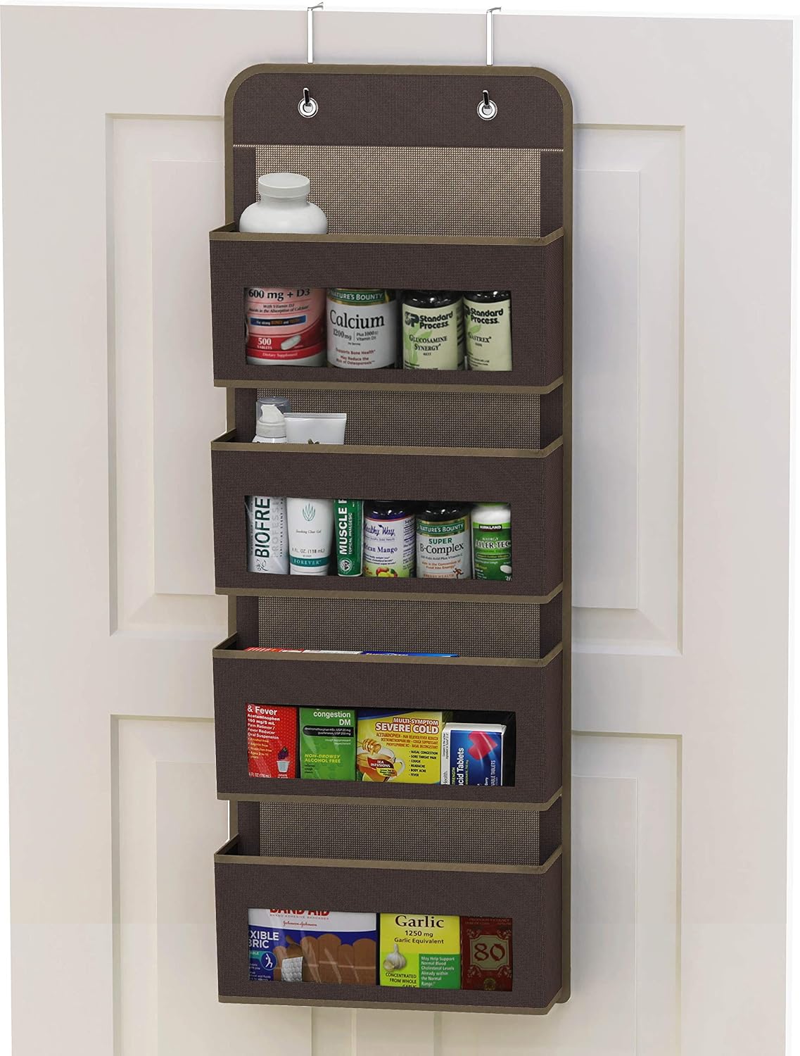 4 Clear Window Pocket Over Door Hanging Organizer, Black