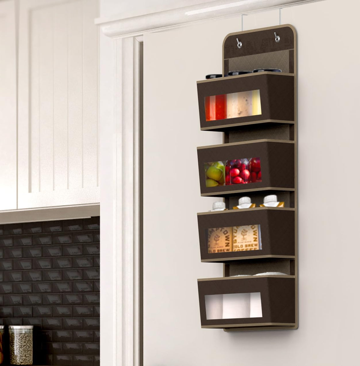 4 Clear Window Pocket Over Door Hanging Organizer, Black