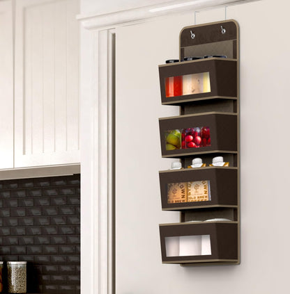 4 Clear Window Pocket Over Door Hanging Organizer, Black