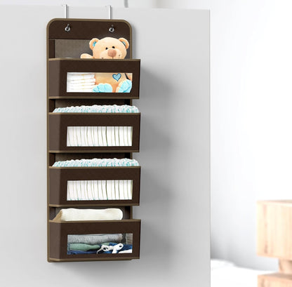 4 Clear Window Pocket Over Door Hanging Organizer, Black