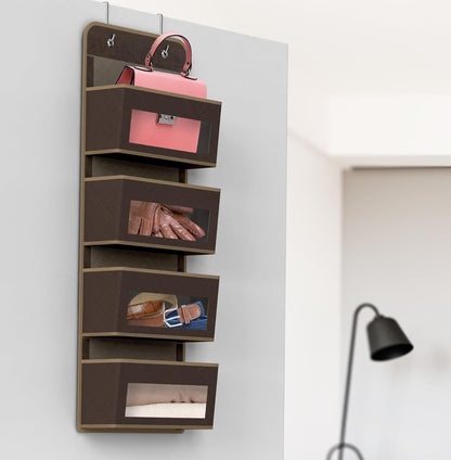 4 Clear Window Pocket Over Door Hanging Organizer, Black