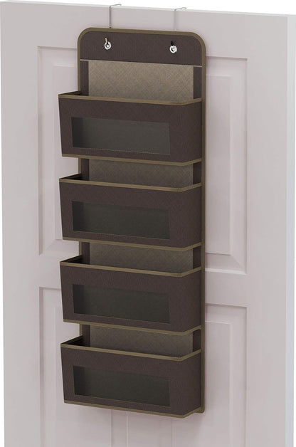 4 Clear Window Pocket Over Door Hanging Organizer, Black