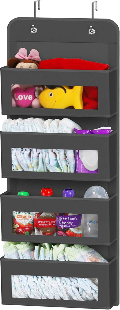 4 Clear Window Pocket Over Door Hanging Organizer, Black